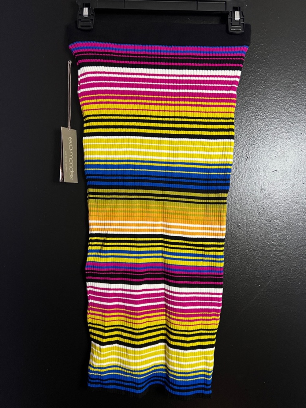 NY&Co Eva Mendes Multicolor Striped Knit Midi Skirt - Yellow/Blue/Pink - Picture 2 of 4